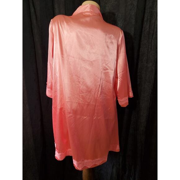 EKOUAER Women's Robe GLOSSY SATIN Coral Pink OPEN NO BELT Women's Small - Picture 6 of 9